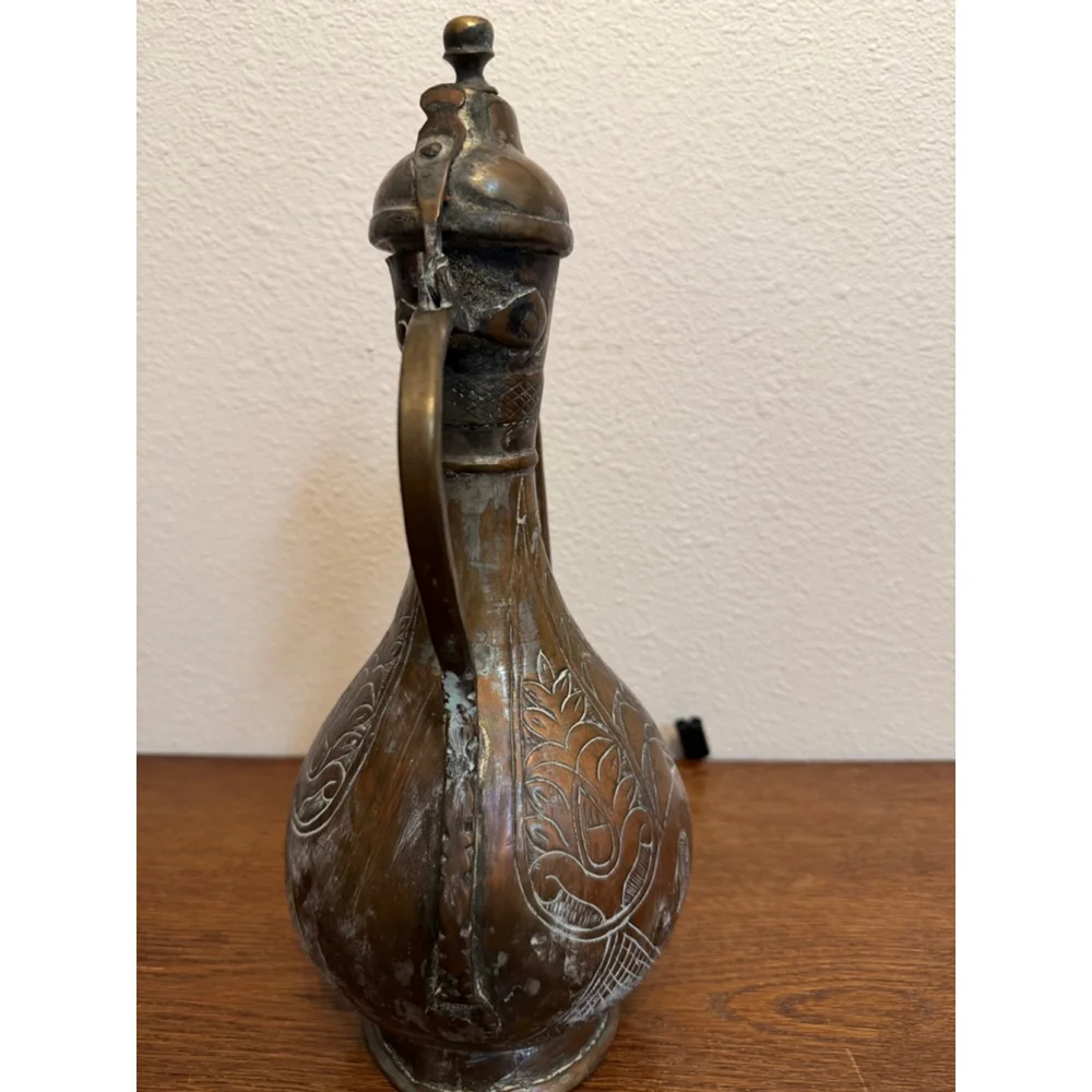 Vintage Hand Engraved Copper Brass Dallah Coffee Pot Islamic Middle Eastern Tea